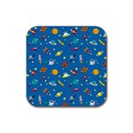 Space Rocket Solar System Pattern Rubber Coaster (Square)