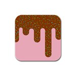 Ice Cream Dessert Food Cake Chocolate Sprinkles Sweet Colorful Drip Sauce Cute Rubber Square Coaster (4 pack)