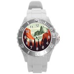 Mountain Travel Canyon Nature Tree Wood Round Plastic Sport Watch (L)