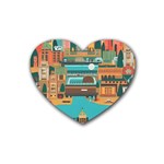 City Painting Town Urban Artwork Rubber Heart Coaster (4 pack)