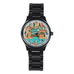 City Painting Town Urban Artwork Stainless Steel Round Watch