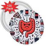 Health Gut Health Intestines Colon Body Liver Human Lung Junk Food Pizza 3  Buttons (100 pack) 