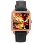 Wave Art Mood Water Sea Beach Rose Gold Leather Watch 