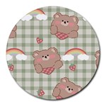 Bear Cartoon Pattern Strawberry Rainbow Nature Animal Cute Design Round Mousepad