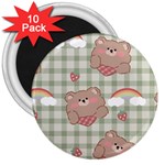 Bear Cartoon Pattern Strawberry Rainbow Nature Animal Cute Design 3  Magnets (10 pack) 
