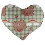 Bear Cartoon Pattern Strawberry Rainbow Nature Animal Cute Design Large 19  Premium Flano Heart Shape Cushions