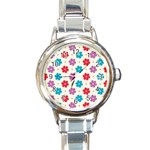 Abstract Art Pattern Colorful Artistic Flower Nature Spring Round Italian Charm Watch