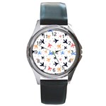 Airplane Pattern Plane Aircraft Fabric Style Simple Seamless Round Metal Watch