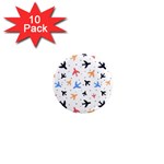 Airplane Pattern Plane Aircraft Fabric Style Simple Seamless 1  Mini Magnet (10 pack) 