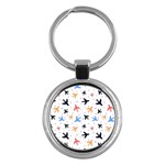 Airplane Pattern Plane Aircraft Fabric Style Simple Seamless Key Chain (Round)