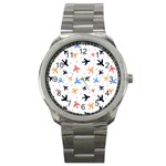 Airplane Pattern Plane Aircraft Fabric Style Simple Seamless Sport Metal Watch