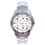 Airplane Pattern Plane Aircraft Fabric Style Simple Seamless Stainless Steel Analogue Watch