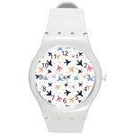 Airplane Pattern Plane Aircraft Fabric Style Simple Seamless Round Plastic Sport Watch (M)