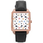 Airplane Pattern Plane Aircraft Fabric Style Simple Seamless Rose Gold Leather Watch 