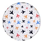Airplane Pattern Plane Aircraft Fabric Style Simple Seamless Round Glass Fridge Magnet (4 pack)