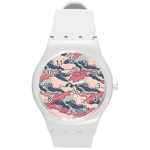 Waves Ocean Sea Water Pattern Rough Seas Digital Art Nature Nautical Round Plastic Sport Watch (M)