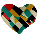 Geometric Pattern Retro Colorful Abstract Large 19  Premium Flano Heart Shape Cushions