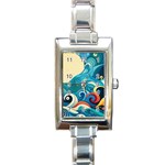 Waves Ocean Sea Abstract Whimsical Abstract Art Pattern Abstract Pattern Water Nature Moon Full Moon Rectangle Italian Charm Watch