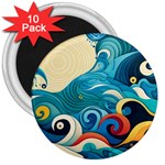 Waves Ocean Sea Abstract Whimsical Abstract Art Pattern Abstract Pattern Water Nature Moon Full Moon 3  Magnets (10 pack) 