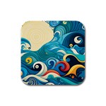 Waves Ocean Sea Abstract Whimsical Abstract Art Pattern Abstract Pattern Water Nature Moon Full Moon Rubber Square Coaster (4 pack)