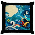 Waves Ocean Sea Abstract Whimsical Abstract Art Pattern Abstract Pattern Water Nature Moon Full Moon Throw Pillow Case (Black)