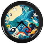 Waves Ocean Sea Abstract Whimsical Abstract Art Pattern Abstract Pattern Water Nature Moon Full Moon Wall Clock (Black)