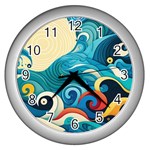 Waves Ocean Sea Abstract Whimsical Abstract Art Pattern Abstract Pattern Water Nature Moon Full Moon Wall Clock (Silver)