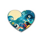 Waves Ocean Sea Abstract Whimsical Abstract Art Pattern Abstract Pattern Water Nature Moon Full Moon Rubber Heart Coaster (4 pack)
