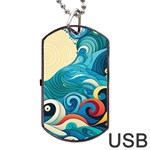 Waves Ocean Sea Abstract Whimsical Abstract Art Pattern Abstract Pattern Water Nature Moon Full Moon Dog Tag USB Flash (Two Sides)