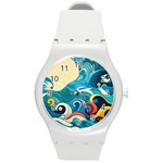 Waves Ocean Sea Abstract Whimsical Abstract Art Pattern Abstract Pattern Water Nature Moon Full Moon Round Plastic Sport Watch (M)
