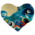 Waves Ocean Sea Abstract Whimsical Abstract Art Pattern Abstract Pattern Water Nature Moon Full Moon Large 19  Premium Heart Shape Cushions
