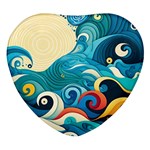 Waves Ocean Sea Abstract Whimsical Abstract Art Pattern Abstract Pattern Water Nature Moon Full Moon Heart Glass Fridge Magnet (4 pack)