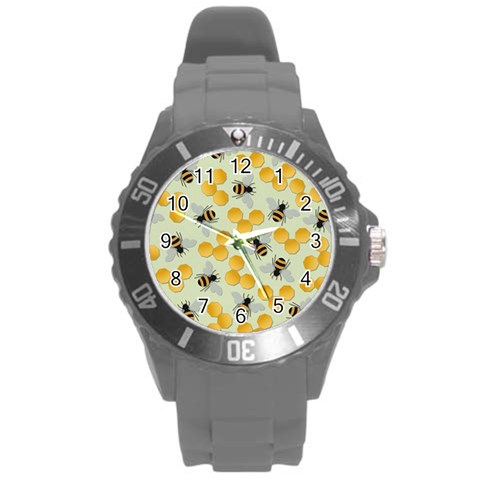 Bees Pattern Honey Bee Bug Honeycomb Honey Beehive Round Plastic Sport Watch (L) from UrbanLoad.com Front