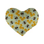 Bees Pattern Honey Bee Bug Honeycomb Honey Beehive Standard 16  Premium Heart Shape Cushions