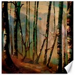 Woodland Woods Forest Trees Nature Outdoors Mist Moon Background Artwork Book Canvas 16  x 16 