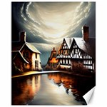 Village Reflections Snow Sky Dramatic Town House Cottages Pond Lake City Canvas 11  x 14 