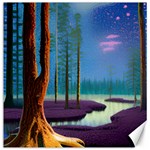 Artwork Outdoors Night Trees Setting Scene Forest Woods Light Moonlight Nature Canvas 12  x 12 