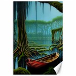 Boat Canoe Swamp Bayou Roots Moss Log Nature Scene Landscape Water Lake Setting Abandoned Rowboat Fi Canvas 24  x 36 