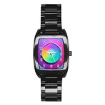 Circle Colorful Rainbow Spectrum Button Gradient Psychedelic Art Stainless Steel Barrel Watch