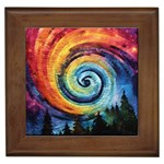 Cosmic Rainbow Quilt Artistic Swirl Spiral Forest Silhouette Fantasy Framed Tile