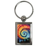 Cosmic Rainbow Quilt Artistic Swirl Spiral Forest Silhouette Fantasy Key Chain (Rectangle)