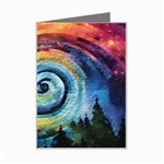 Cosmic Rainbow Quilt Artistic Swirl Spiral Forest Silhouette Fantasy Mini Greeting Card