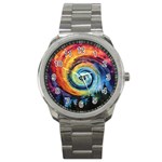 Cosmic Rainbow Quilt Artistic Swirl Spiral Forest Silhouette Fantasy Sport Metal Watch