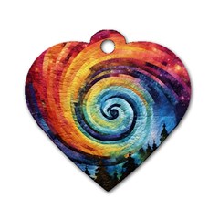 Cosmic Rainbow Quilt Artistic Swirl Spiral Forest Silhouette Fantasy Dog Tag Heart (Two Sides) from UrbanLoad.com Front