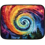 Cosmic Rainbow Quilt Artistic Swirl Spiral Forest Silhouette Fantasy Fleece Blanket (Mini)
