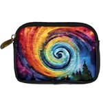 Cosmic Rainbow Quilt Artistic Swirl Spiral Forest Silhouette Fantasy Digital Camera Leather Case