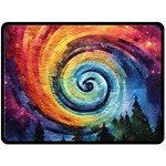 Cosmic Rainbow Quilt Artistic Swirl Spiral Forest Silhouette Fantasy Two Sides Fleece Blanket (Large)