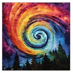 Cosmic Rainbow Quilt Artistic Swirl Spiral Forest Silhouette Fantasy Square Satin Scarf (36  x 36 )