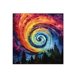 Cosmic Rainbow Quilt Artistic Swirl Spiral Forest Silhouette Fantasy Satin Bandana Scarf 22  x 22 