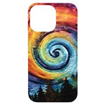 Cosmic Rainbow Quilt Artistic Swirl Spiral Forest Silhouette Fantasy iPhone 14 Pro Max Black UV Print Case